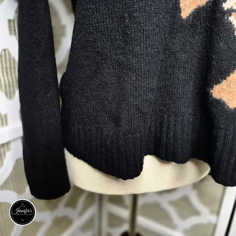 BCBGMaxAzria Black Iris Wool Blend Floral Puff Long Sleeves Sweater Size L